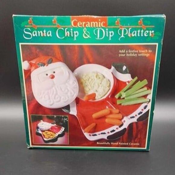 Ceramic Santa Chip & Covered Dip Platter Hand Painted Vintage Christmas St. Nick - Picture 7 of 10